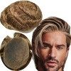 Toupet Cheveux Humains pour Hommes Yanahair Respirant Suisse Dentelle Postiche Base Perruques,8x10 pouces de Densité Moyenne 