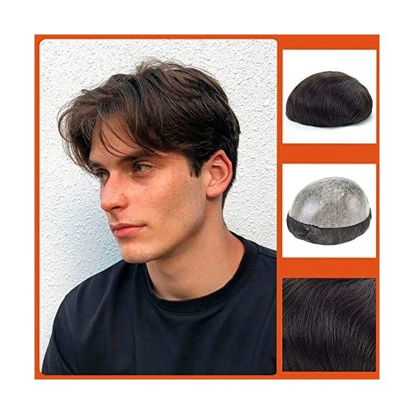 Zakya Perruque pour Homme, 100% Cheveux Humains, Système de Remplacement de Cheveux, Toupet Cheveux Humains, Taille de Base 2