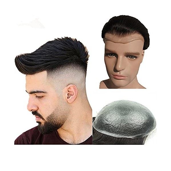 NLW Perruquest Hommes,Postiche Cheveux Naturel pour Homme,0.04mm Peau Mince PU Toupet pour Hommes 110% Densité Base 8 * 10 s