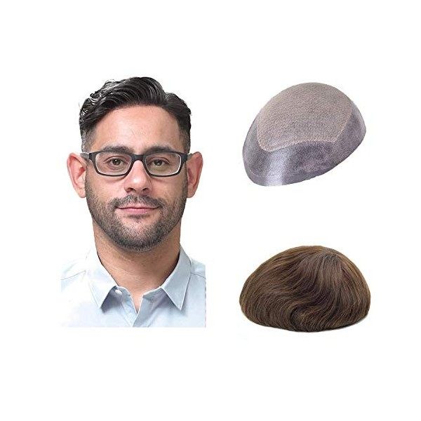 Lordhair Toupet Sans Noeuds pour Hommes, Système de Cheveux Humains Injectés à Plat de Peau, Taille de Base 8 x 10 pouces de 