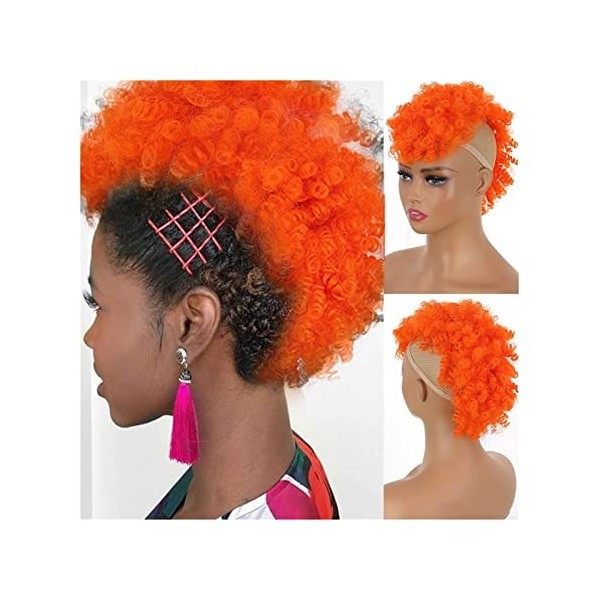 TOMYEUS Postiche Chignon synthétique, queue de cheval afro bouffante haute avec frange, extension cordon serrage crépus, clip