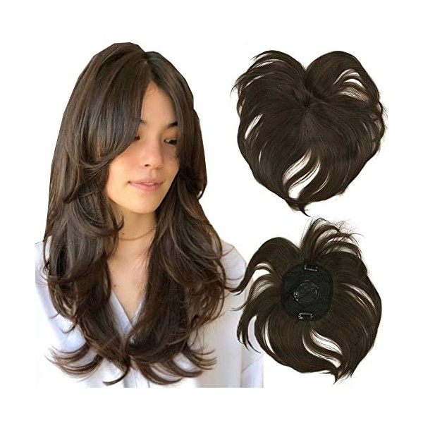 iLUU Toppers Cheveux Top Remplacement Clip dans Toppers pour Femmes Postiche 60g Épais Brun Doré Cheveux Bang pour Cheveux Fi