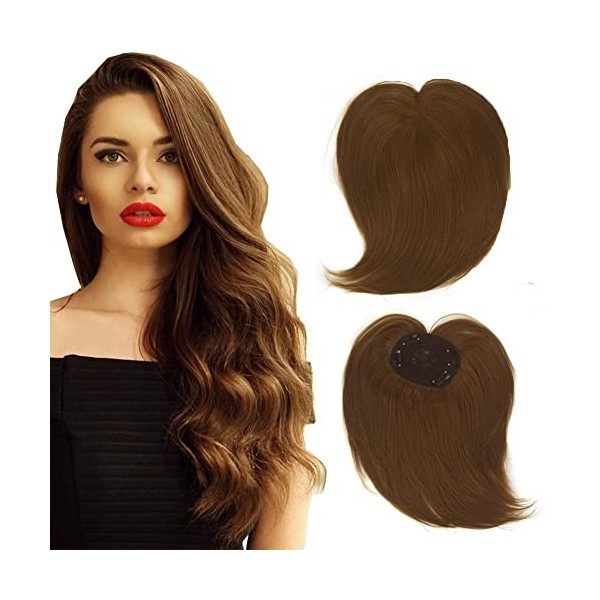 iLUU Toppers Cheveux Top Remplacement Clip dans Toppers pour Femmes Postiche 60g Épais Brun Doré Cheveux Bang pour Cheveux Fi