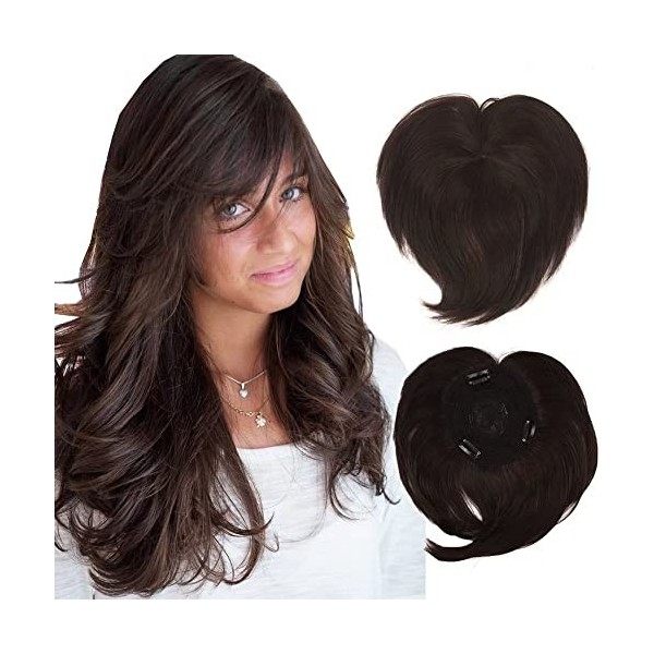 iLUU Toppers Cheveux Top Remplacement Clip dans Toppers pour Femmes Postiche 60g Épais Brun Doré Cheveux Bang pour Cheveux Fi