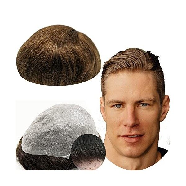 Toupet Cheveux Humains pour Hommes Yanahair 0.04mm Remplaçable Système Peau Mince pour Homme PU Postiche Base Perruques,8x10 