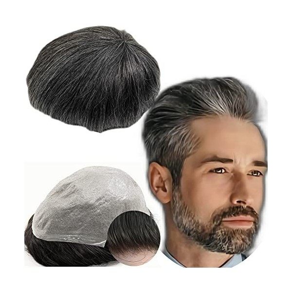 Toupet Cheveux Humains pour Hommes Yanahair 0.04mm Remplaçable Système Peau Mince pour Homme PU Postiche Base Perruques,8x10 