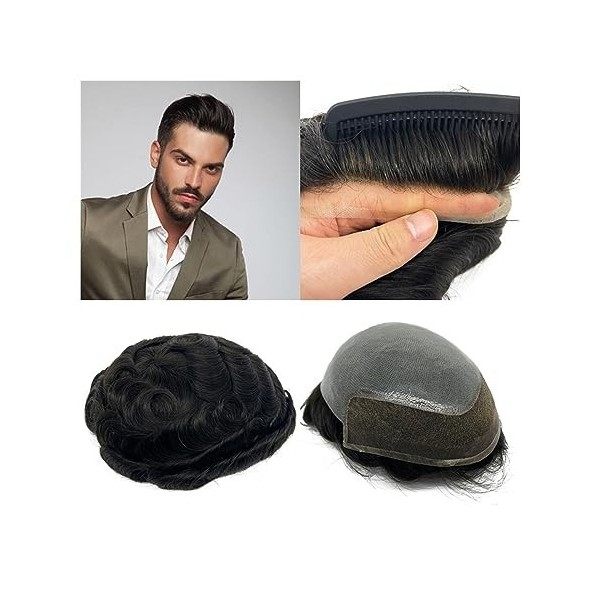 Postiche Toupee for hommes 8X10 pouces Peau douce et fine PU avec dentelle suisse avant 6 "Système de remplacement de cheveux