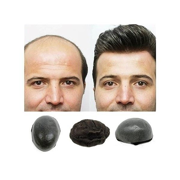 Postiche Toupet for hommes Système de remplacement de cheveux 8 * 10 pouces Tout en PU Peau mince Mens Toupee Postiche ondulé