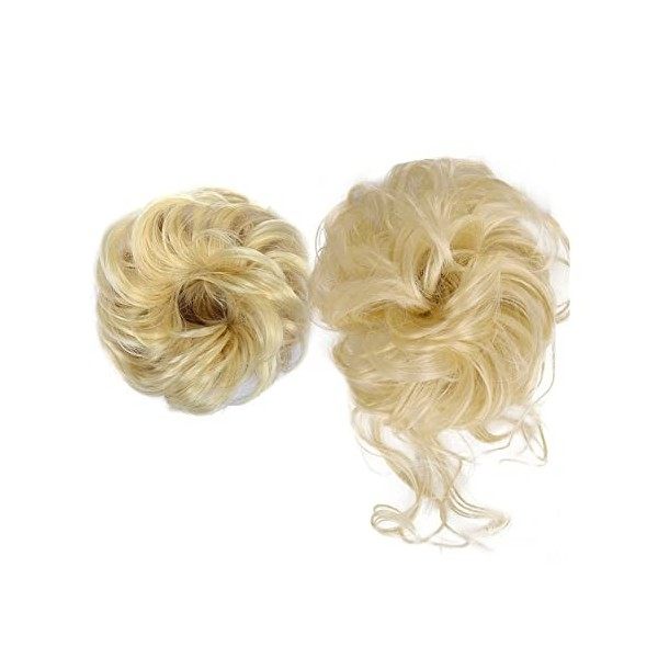 Postiches Bouclés Ondulés 2 Pièces Bandes Chouchous Extension Bouclés Ondulés Queue de Cheval Postiches Chignon Synthétique C