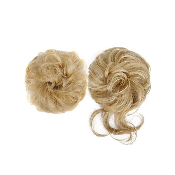 Postiches Bouclés Ondulés 2 Pièces Bandes Chouchous Extension Bouclés Ondulés Queue de Cheval Postiches Chignon Synthétique C