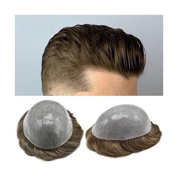 Postiche Toupet for hommes Prothèse de cheveux for hommes Peau douce et fine PU Boucle en V Toupet for hommes Léger ondulé Vr