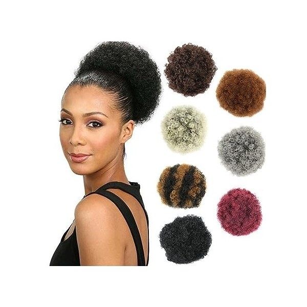 Chignon Cheveux Postiches Chignon Extension de queue de cheval avec cordon de serrage Afro Puff for femmes noires, Chignon de