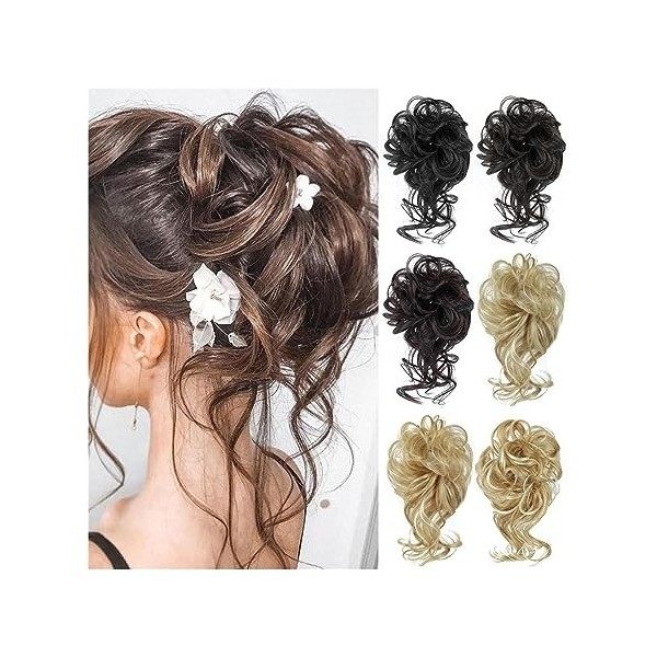 Chignon Cheveux Postiches Chignon Messy Bun Hair Pieces, Postiches Chignon Bouclés Synthétiques Tousled Updo Chouchous Queue 