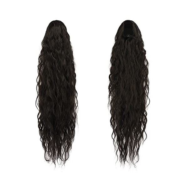 FESHFEN Ponytail Cheveux Naturel Cordon Ponytails Extension Longue Noir Naturel Bouclée Ondulée Postiche Queue de Cheval Exte