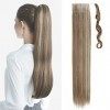 TESS Queue de Cheval Extension 60 cm, Ponytail Cheveux Naturel Lisse Hellbraun mit Aschblond Fausse Queue de Cheval 90g