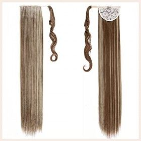 TESS Queue de Cheval Extension 60 cm, Ponytail Cheveux Naturel Lisse Hellbraun mit Aschblond Fausse Queue de Cheval 90g