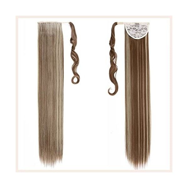 TESS Queue de Cheval Extension 60 cm, Ponytail Cheveux Naturel Lisse Hellbraun mit Aschblond Fausse Queue de Cheval 90g