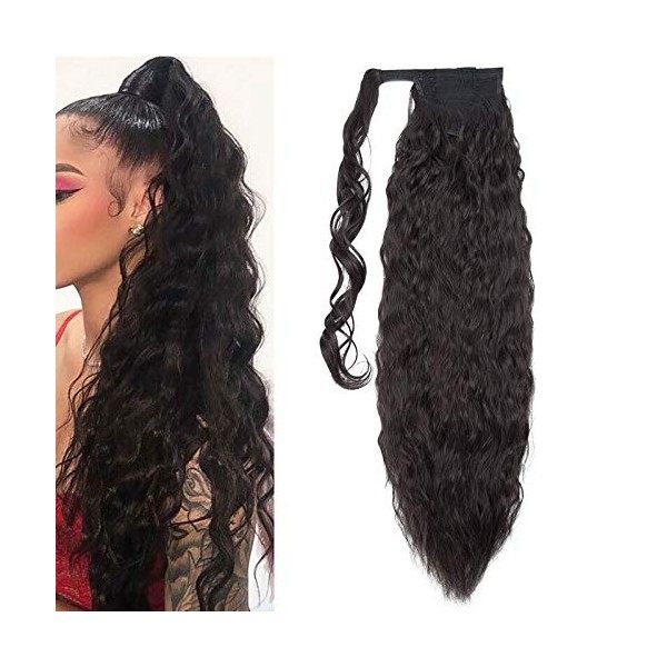 Postiche Chignon Extension a Clip Cheveux Naturel Ponytail Pâte Magique Queue de Cheval Ombre 66cm Bouclé Corn Wave Noir natu