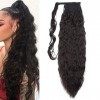 Postiche Chignon Extension a Clip Cheveux Naturel Ponytail Pâte Magique Queue de Cheval Ombre 66cm Bouclé Corn Wave Noir natu