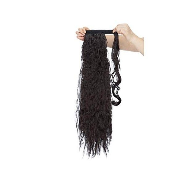 Postiche Chignon Extension a Clip Cheveux Naturel Ponytail Pâte Magique Queue de Cheval Ombre 66cm Bouclé Corn Wave Noir natu