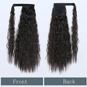 Inscca Postiche Queue de Cheval Chatain Foncé Long Rajout Extension Cheveux 55 cm Boucle Corn Wave pour Femme Wrap Around Syn