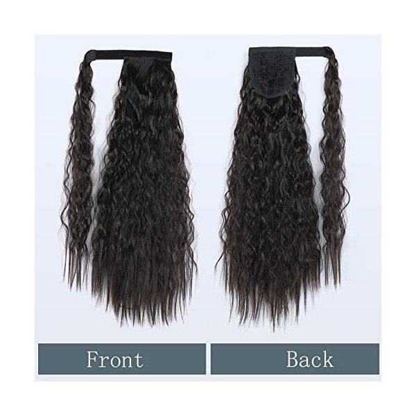 Inscca Postiche Queue de Cheval Chatain Foncé Long Rajout Extension Cheveux 55 cm Boucle Corn Wave pour Femme Wrap Around Syn