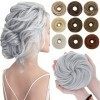 Extensions de Chignon Queue de cheval 55G Chouchou Chignon Cheveux Elastique Volume Epais Pour Femmes, Gris Argenté