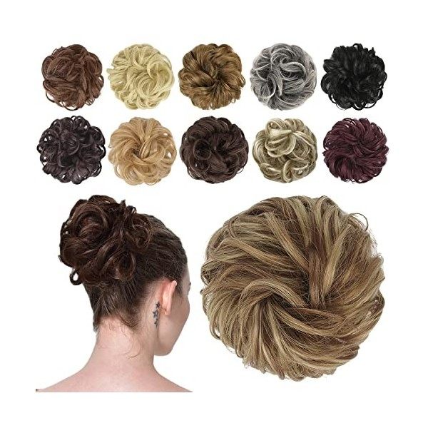 FESHFEN Chignon Postiche Cheveux Extensions Bouclés Ondulés Naturel Synthétique Chouchou Postiche de Cheval Faux Chignon Elas