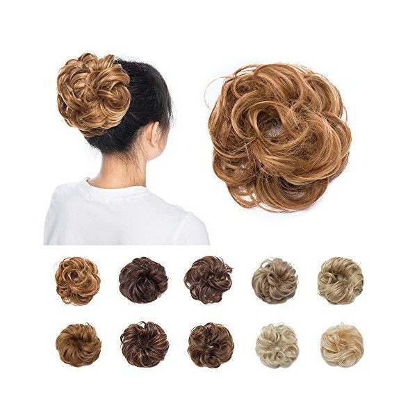 Chouchou Postiche Ondulé Pour Queue De Cheval Moyenne Faux Chignon Chouchou Donut Elastique Bouclé Srcunchie Hair Bun, Auburn