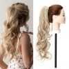 Une pièce Extension a Clip Cheveux Naturel Claw on Queue de Cheval Ombre Ponytail Postiche 60cm Bouclé Blond foncé mélange Bl