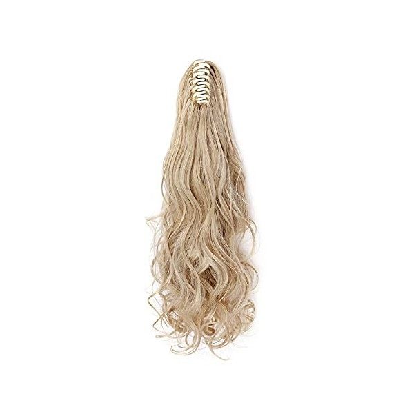 Une pièce Extension a Clip Cheveux Naturel Claw on Queue de Cheval Ombre Ponytail Postiche 60cm Bouclé Blond foncé mélange Bl