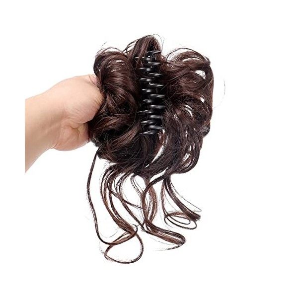 Postiche Chignon Pince à cheveux synthétique perruques de cheveux bouclés désordonnés, postiche de Chignon dextension de gri