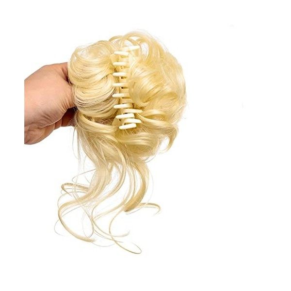 Postiche Chignon Pince à cheveux synthétique perruques de cheveux bouclés désordonnés, postiche de Chignon dextension de gri