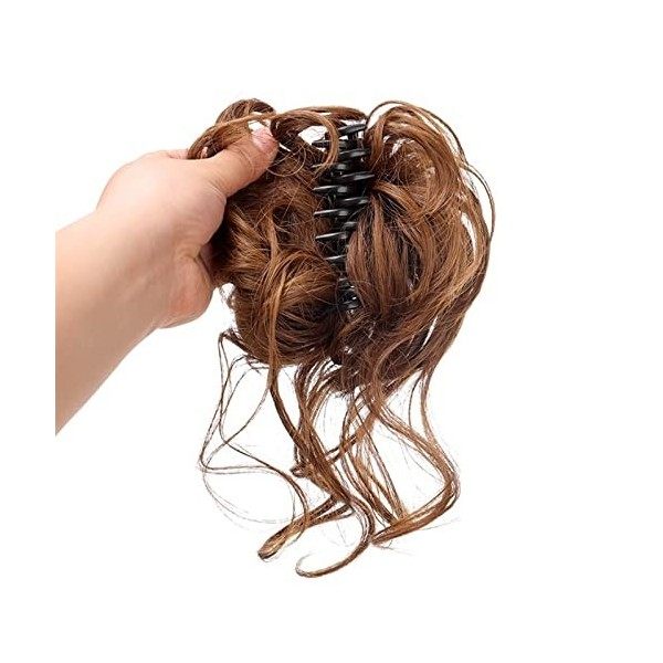 Postiche Chignon Pince à cheveux synthétique perruques de cheveux bouclés désordonnés, postiche de Chignon dextension de gri