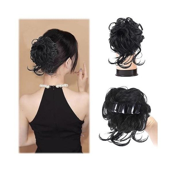 25 cm Perruque oreiller barbe longue avec chignon,Postiche synthétique,Pince à Griffe Messy Chignon Postiche,Perruque à tête 