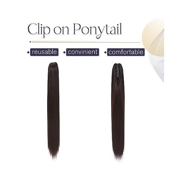 Ponytail Cheveux Naturel Postiche - Extension Queue de Cheval Rajout Cheveux Clip Claw Long Synthétiques pour Femme 53cm Lis