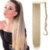 Postiche Ponytail Extension Queue de Cheval Cordon de Serrage Naturel Synthétique Longue Faut Meche Lisse Droit Raide 58cm Bl