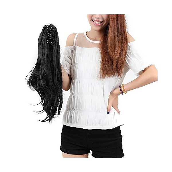 S-noilite Queue de Cheval Extensions à Clips Cheveux Naturels Postiche Ponytail Clip in Hair Extensions 45cm Bouclé - Marron