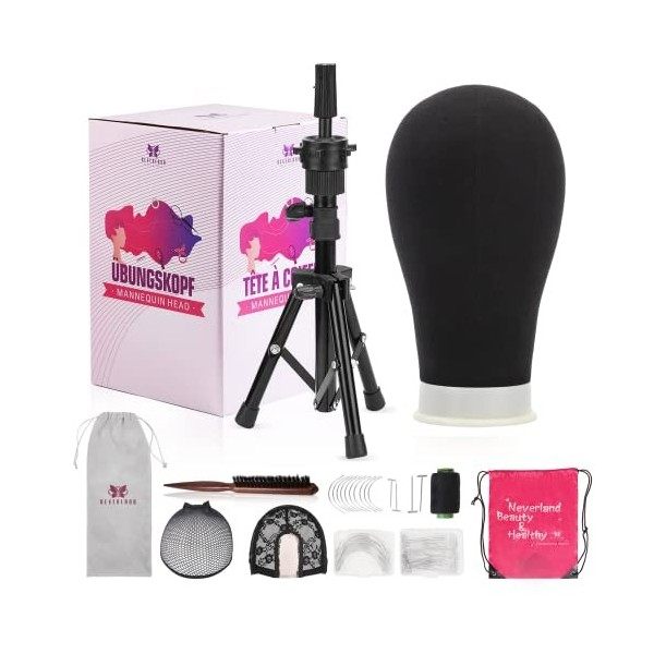 Tete pour Perruque 23" 58cm ,Tete a Perruque avec Trepied,TêTe de Mannequin Pour La Fabrication de Perruques avec TréPied Têt