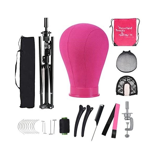 Tete Perruque 23" 58cm ,Noir Tete Perruque avec Trepied,Tete de Mannequin Pour Perruque avec TréPied,Tête à Coiffer Professio