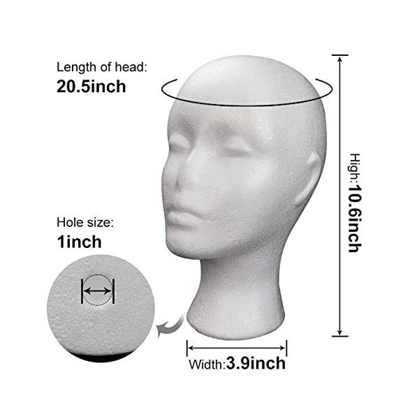 Oshhni Tête de mannequin en polystyrène pour femme, tête daffichage de perruque en mousse