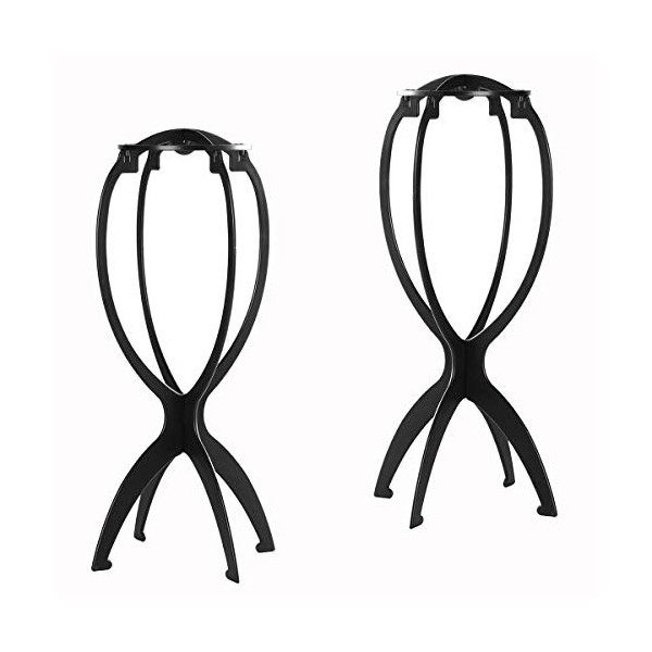 Lot de 2 supports de perruque en plastique pour perruque ou chapeau, noir