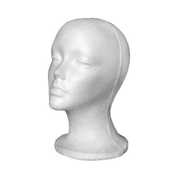 Dellefuture Modèle De Tête en Mousse De Polystyrène, Tête De Mannequin en Mousse De Polystyrène Femme Chapeaux Perruques Casq