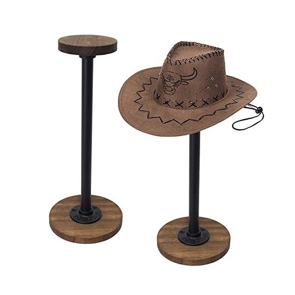 Cuyacili 2 Pieces Support de chapeau Support vintage en bois pour chapeaux avec tubes métalliques industriels Cadre de table 