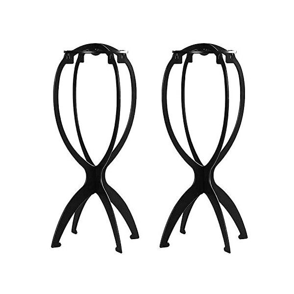 RuiSi Lot de 2 supports de perruque courts pour perruques, 36,6 cm, portable, pliable, outil de présentation de perruque, sup