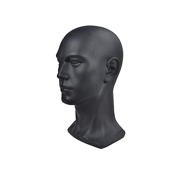 Tête de mannequin homme en PVC réaliste pour chapeau, lunettes de soleil, lunettes, casque - Finition mate - Noir