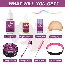 YIAE Colle et dissolvant pour perruques et gel de cire pour cheveux combo pack,Colle à perruque, Bande élastique, bonnets de 