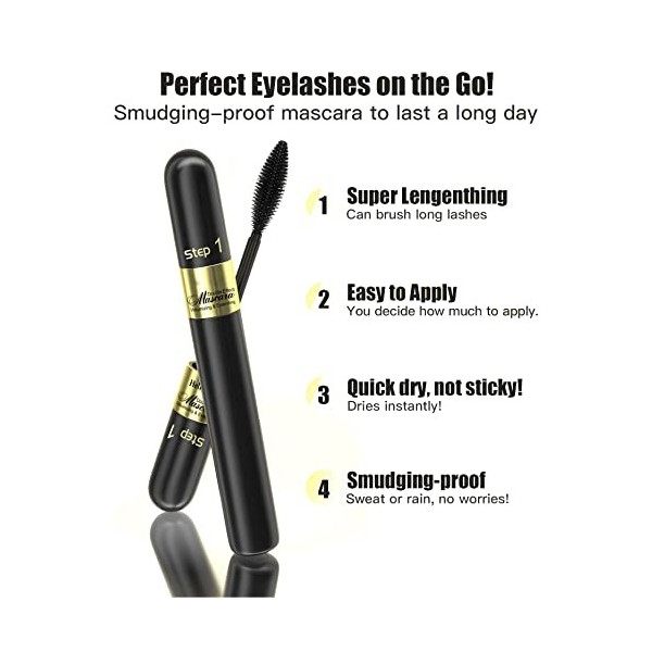 Mascara fibre de soie 4D,mascara 2 en 1 pour un allongement naturel,mascara effet faux cils imperméable,anti-taches,Pas dagg