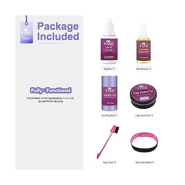 YIAE Colle à perruque et dissolvant de colle et set daccessoires pour perruques, 60ml colle à cheveux invisible, Dissolvant 