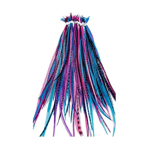 20 extensions de cheveux en vraies plumes + anneaux/boucle B-GRADE Berry 